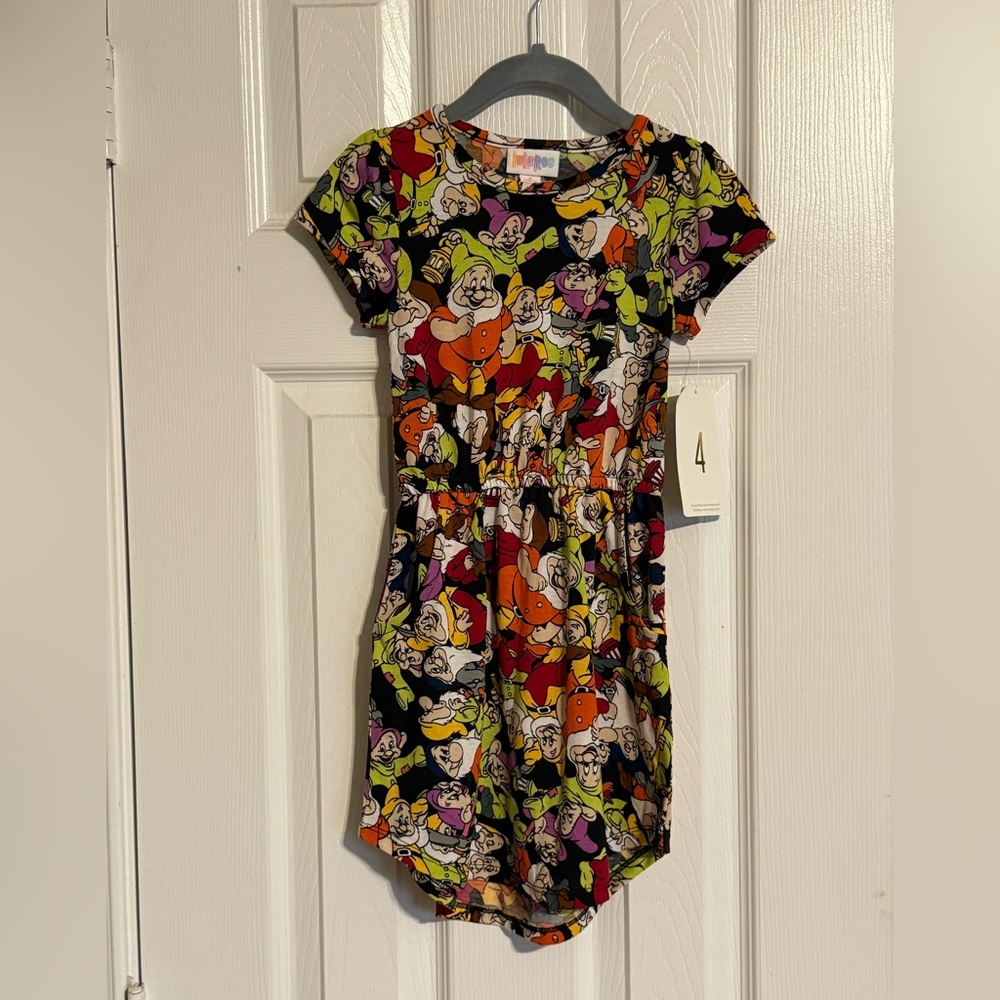 NWT LuLaRoe Disney Mae Dress – Size 4 | Seven Dwarfs Print | Girls Disneybound